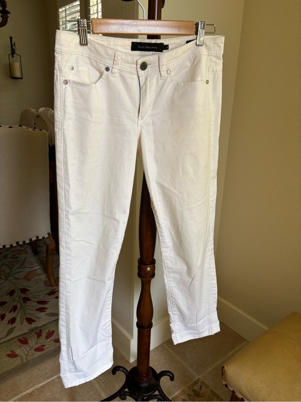 Calvin Klein Jeans White Cropped Slim Straight Jeans